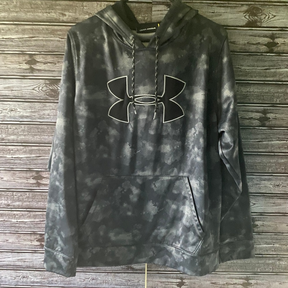 Under Armour Men's Long-Sleeved Hooded Sweatshirt Gray Black Geometric Logo